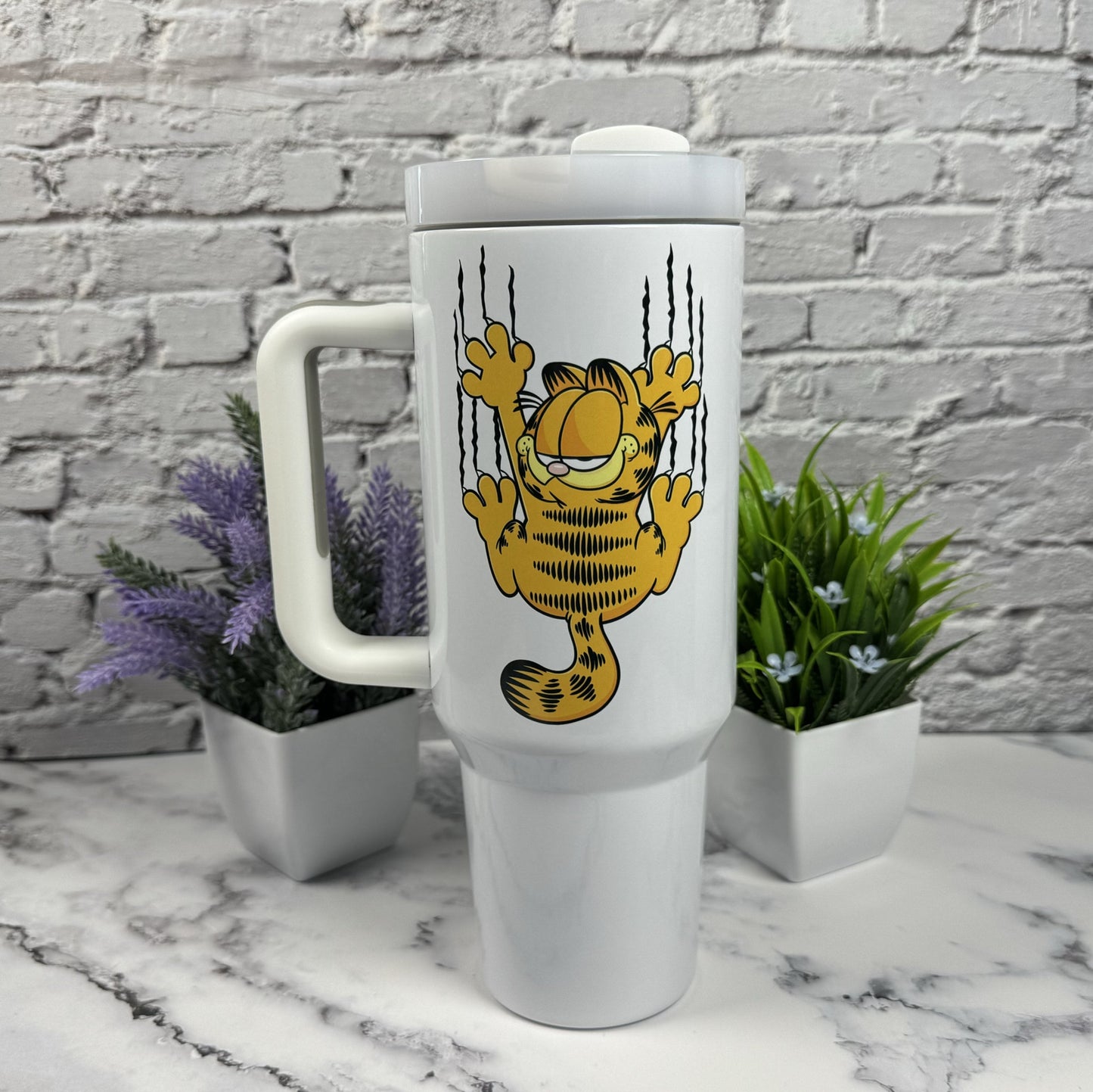 40oz Custom Tumbler Orange Cat Tumbler Hang In There Fat Cat Sunday Funnies Orange Cat Cartoons 80's/90's Cartoon Funny Orange Fat Cat