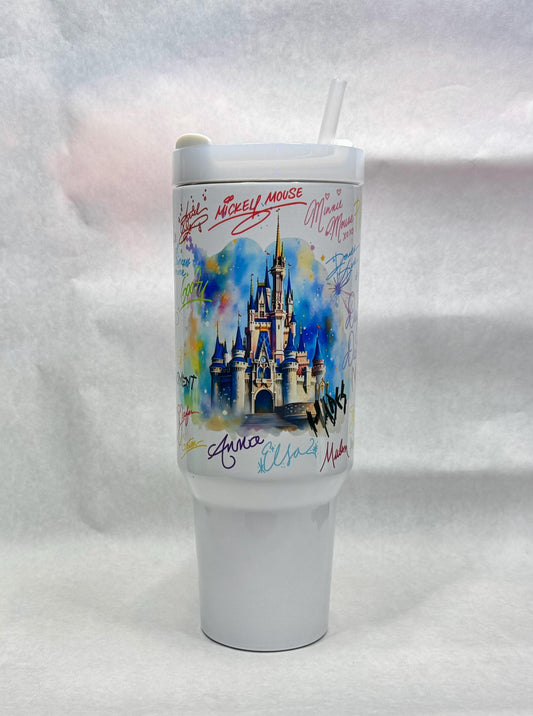 40oz Tumbler Autograph (Character Signature) Magic Park Quencher Dupe Theme Park Cute Cartoon Mouse Stanley Dupe Gift For Theme Park Lover