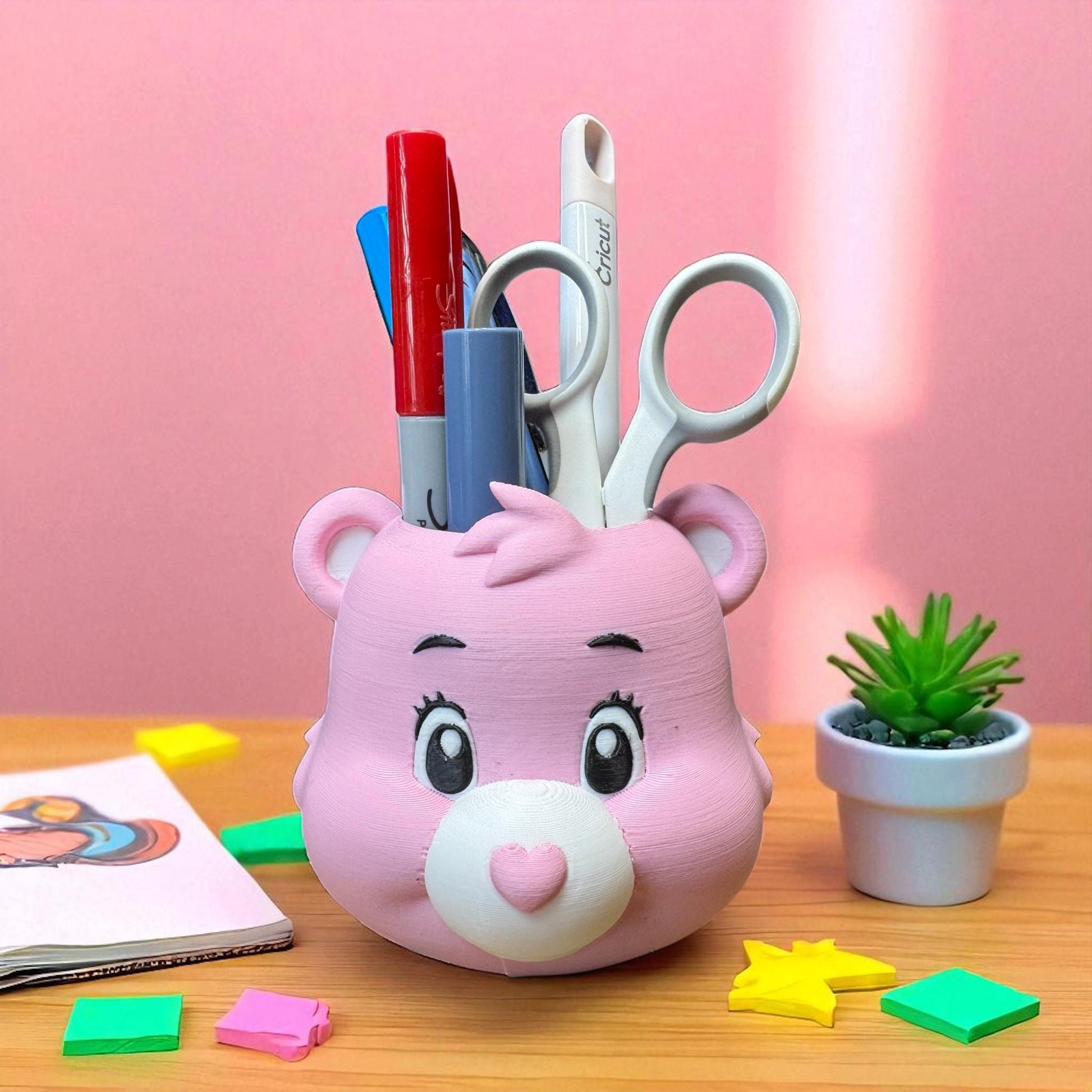 Pen and Pencil Holder Custom 3D Printed Cute Bear Desk Organizer Brush Holder Office Study Stationery Desktop Storage Marker Organizer