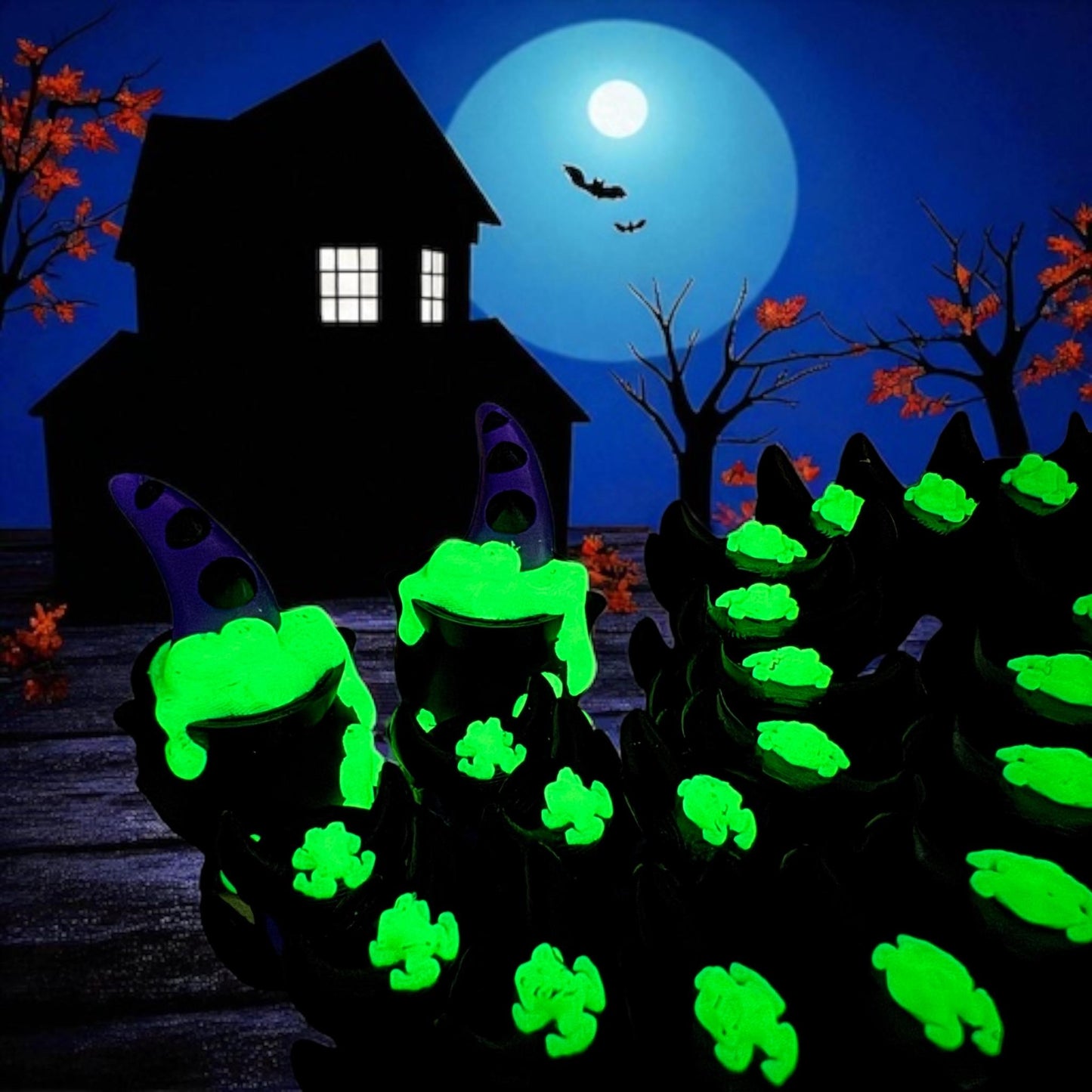 Halloween Decoration 3D Printed Glow In The Dark Articulating Witch With Cauldron Dragon Fidget Toy Spooky Halloween Gift Fall Decor