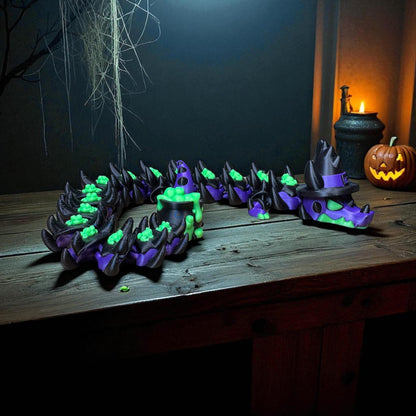 Halloween Decoration 3D Printed Glow In The Dark Articulating Witch With Cauldron Dragon Fidget Toy Spooky Halloween Gift Fall Decor