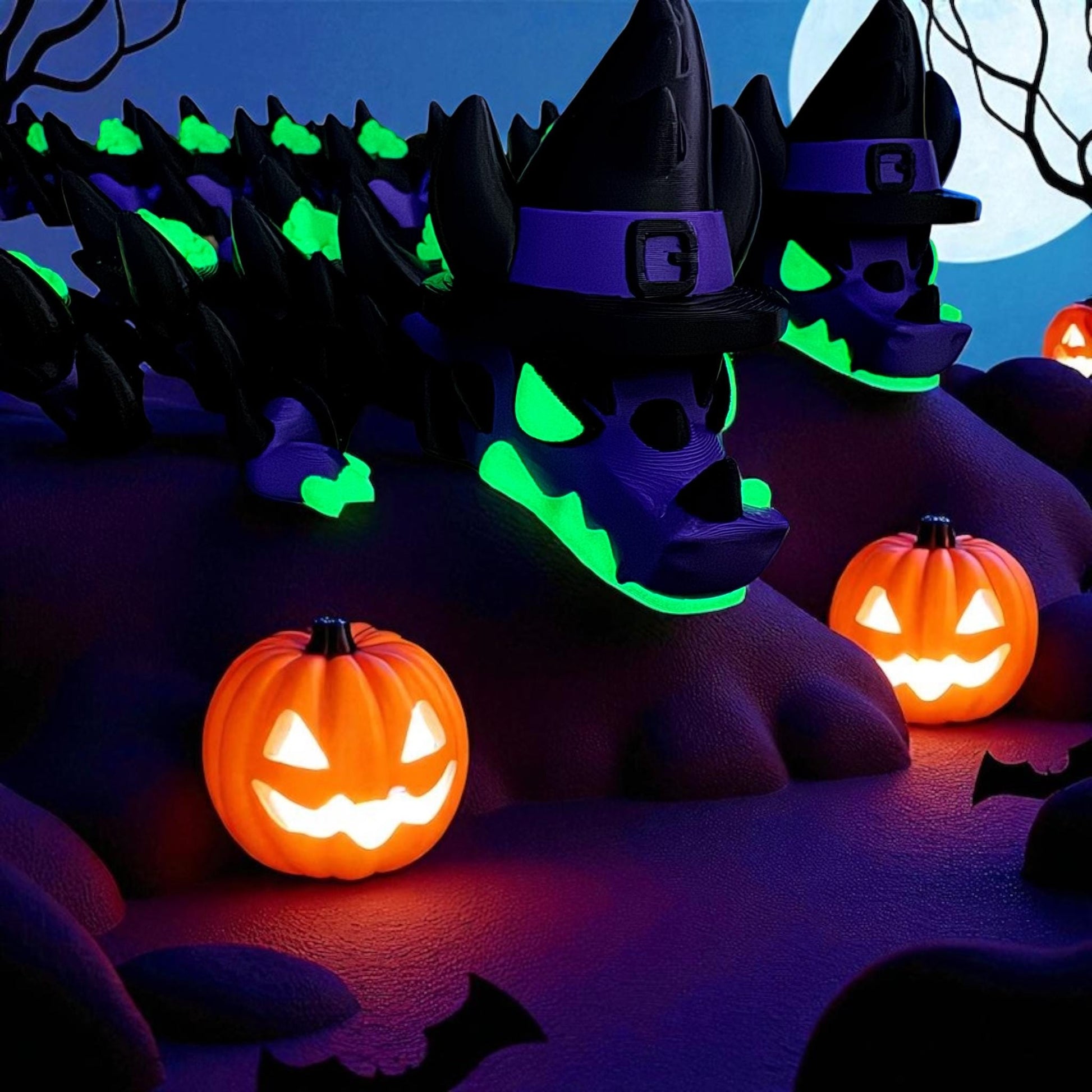 Halloween Decoration 3D Printed Glow In The Dark Articulating Witch With Cauldron Dragon Fidget Toy Spooky Halloween Gift Fall Decor