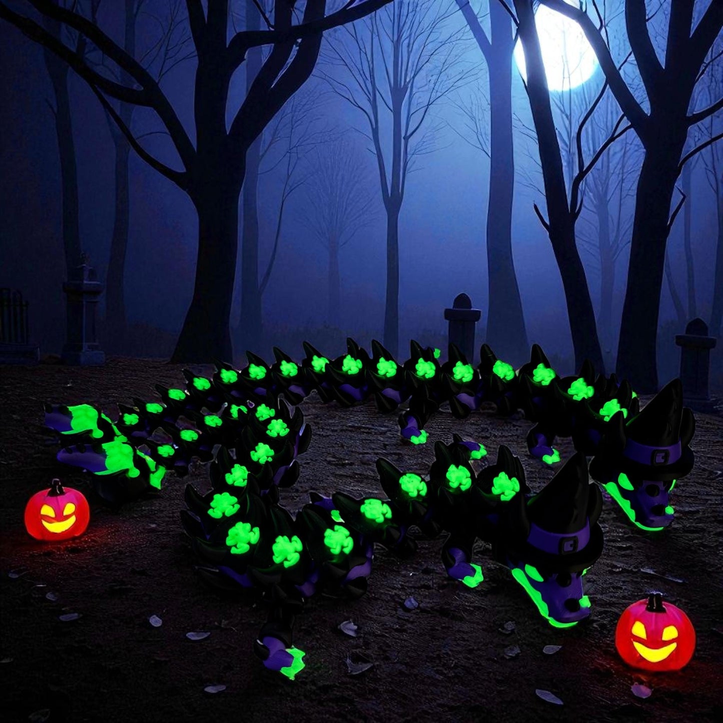 Halloween Decoration 3D Printed Glow In The Dark Articulating Witch With Cauldron Dragon Fidget Toy Spooky Halloween Gift Fall Decor
