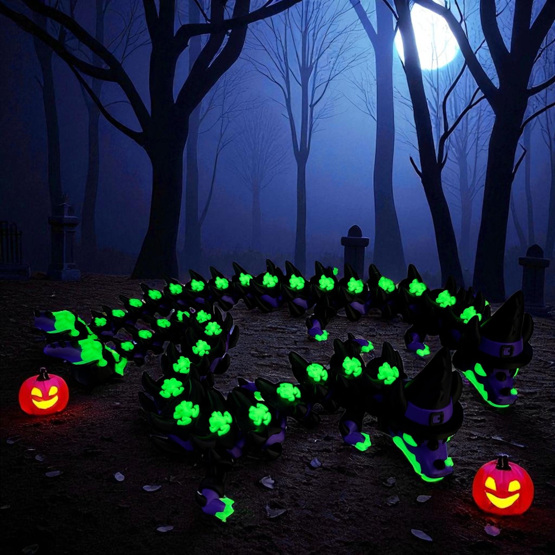 Halloween Decoration 3D Printed Glow In The Dark Articulating Witch With Cauldron Dragon Fidget Toy Spooky Halloween Gift Fall Decor