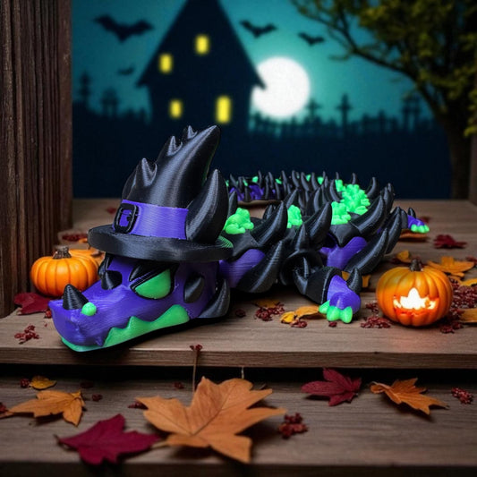 Halloween Decoration 3D Printed Glow In The Dark Articulating Witch With Cauldron Dragon Fidget Toy Spooky Halloween Gift Fall Decor