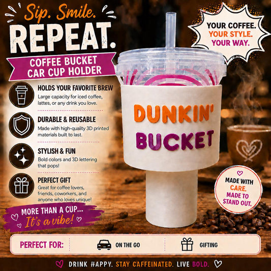 Coffee Bucket Car Cup Holder Adapter 3D Printed 48oz