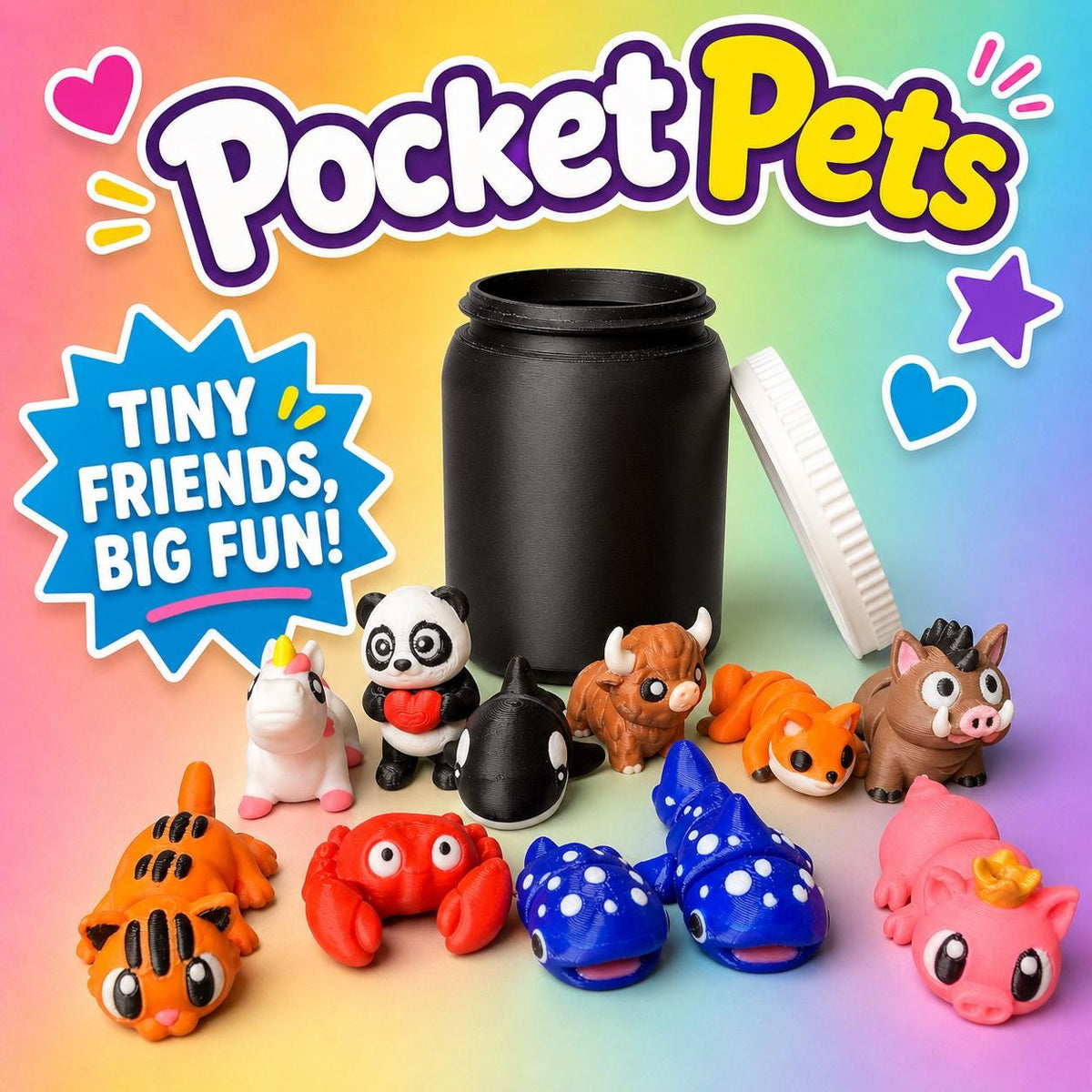 Pocket Pets Blind Box Surprise Mini Animals Collectible Toy Assortment Birthday Goodie Bags Teacher Rewards Treasure Box 3D Printed